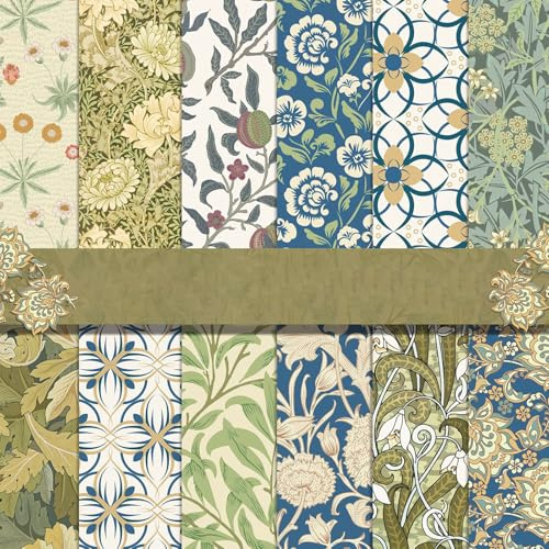Scrapbook Papier Doppelseitiges Bastelpapier, 24 Blatt 11.8*11.8 zoll, A | Grün Vintage Kartenpapier Dekorpapier Block für DIY Kunsthandwerk Scrapbook Tagebuch Geschenkkarten