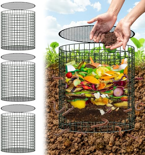 U0U Wurmkompostiereimer, abnehmbare Wurmbehälter für Kompostierung, Metall-Komposteimer für den Außenbereich, für Recycling, Küchenabfälle, Schwarz, 3 Stück