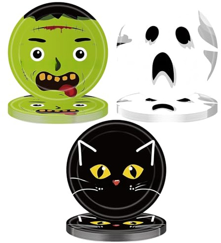 30 Stück Halloween Pappteller Rund 18cm,Einweg Party Pappteller Rund Teller Einwegteller,Partyteller,Einweggeschirr Dessertteller für Geburtstag, Babyparty,Mottoparty,Kindergeburtstag und Picknick