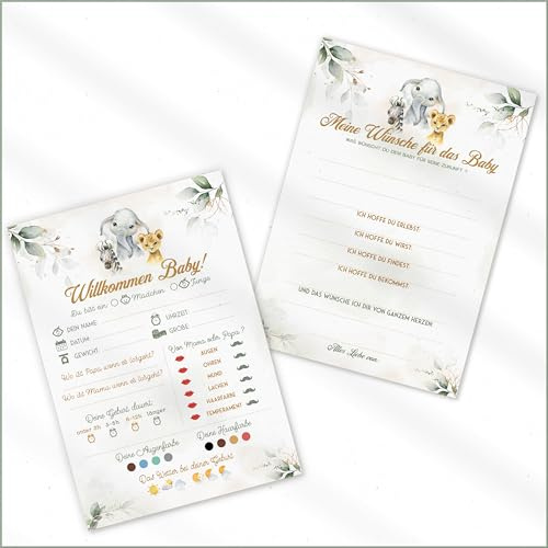 20x Safari Baby Tippkarten DIN A5 (14,8x21 cm) | Babyparty Spiel | Baby Ratespiel | Babyparty Ausfüllkarten | Babyshower Geschenk | Babytippkarten | Karten zum Ausfüllen | Beidseitig bedruckt