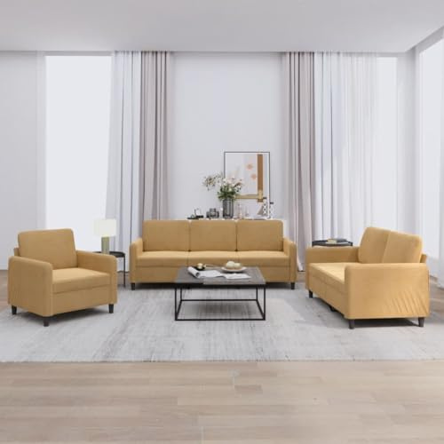 YuuSsea 3-TLG. Sofagarnitur Braun Samt, Robustes Wohnzimmer Set mit Sessel, 2er & 3er Sofa, Bequeme Polstermöbel für Wohnzimmer, Schlafzimmer und Lounge-Bereich