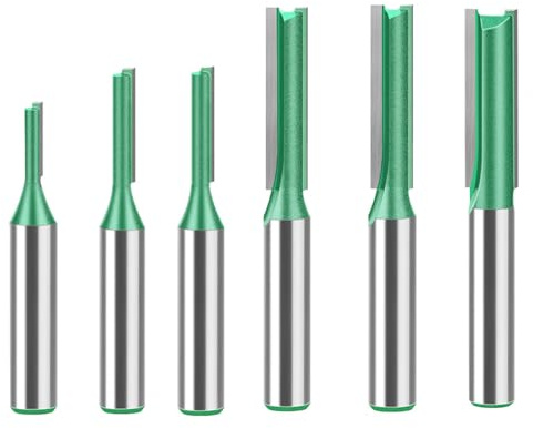 6 Stück Router‑Bits Nutenfräser Set, Gerade Schaft‑Fräser 3‑8mm | Oberfräsen‑Zubehör mit Größen 3‑8 mm, gerader Schaft‑Aufbau, ideal zum Schneiden und Nutenfräsen von Holz bei DIY‑Arbeiten