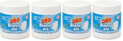 Additivo Sbiancante in Polvere a Base di Percarbonato di Sodio Attivo, Smacchiante Igienizzante per Bucato, Capi Bianchi, Set Barattoli Richiudibili (x4)