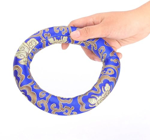 Generic Cojín Redondo Elegante con Brocado de Seda para Cuencos Tibetanos de 7 a 10 Pulgadas, Almohada de Seda Bordada Suave y Cómoda para Práctica de Meditación (BLUE)