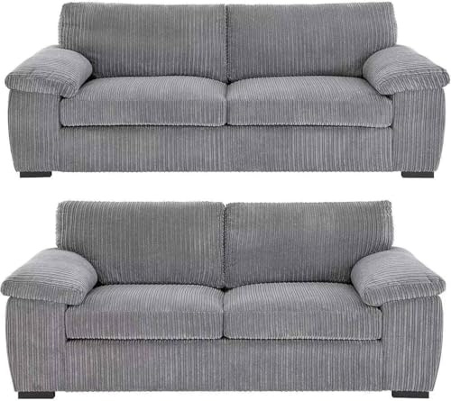 MM LIVING Deltaa Large 2 3 4 Seater Corner Sofa Comfy Jumbo Cord L Shaped Sofas for Living Room Lounge (Grey, 3+2 Sofa Set)