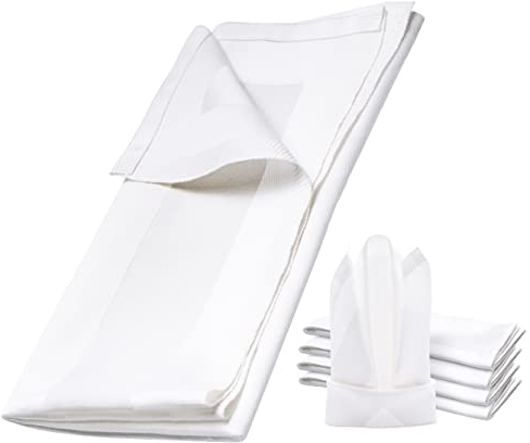Damast Tischdecke Größe wählbar - Serviette Gastro Edition Weiss 6 x Serviette 50 x 50 cm mit Atlaskante Mundserviette aus 100% Baumwolle