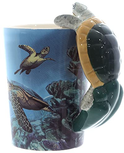 Puckator Underwater Decal Turtle Ceramic Shaped Handle Tea Coffee Mug Funny Home Accessories Cute Gifts for Girlfriend Large Mugs for Men Women Hot Drinks Cups Presents Secret Santa Gift Cup Set