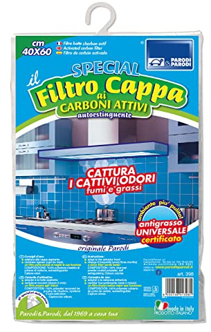 PARODI & PARODI - Filtro Cappa Cucina Carboni Attivi Autoestinguente, 1 Pezzo, Filtri Assorbi Fumi, Grassi, Vapori e Cattivi Odori Ritagliabili e Universali per Ogni Cappa, Accessori Cucina 40x60