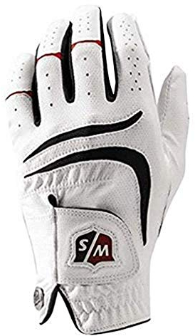 Wilson Staff Herren Golfhandschuh, Grip Plus, Material-Kombi, Größe: M/L, Linkshand, MLH, weiß, WGJA00680ML