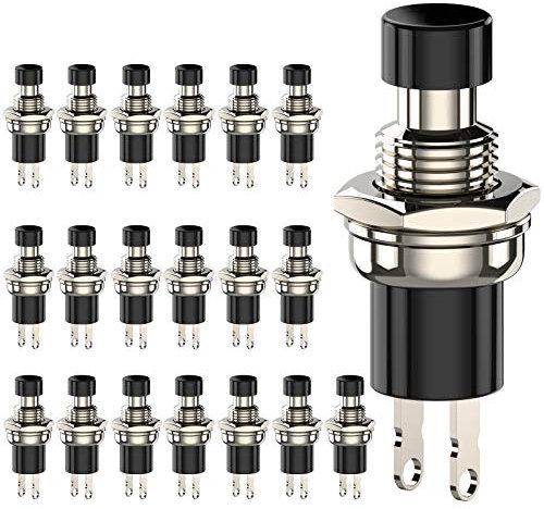 DIYhz Interruptor de botón momentáneo, 1 A, 250 VCA, SPST, mini interruptores de botón cerrado normal (NC) tapa negra, 20 unidades