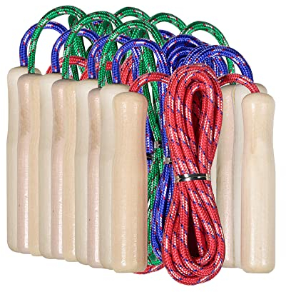 Partituki Packung mit 10 Springseilen. Holzgriff Springseile. Ideal für Spiele im Freien und Kindergeburtstagsgeschenke.