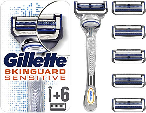 Gillette SkinGuard Sensitive Rasierer Herren, klinisch getestet für empfindliche Haut, Rasierer + 6 Rasierklingen