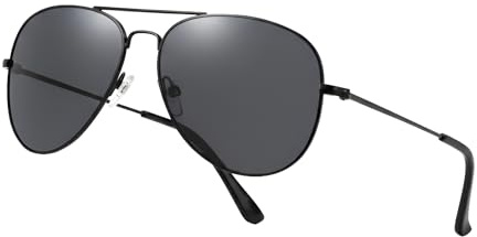 Komonee Pilot Style Designer Sunglasses - Black Frame Black Lens Classic Retro Shades, Unisex Men & Women UV400 Protection Glasses, Great for Cycling Golf Fishing Sports & Holidays