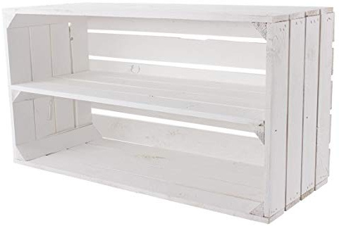 Kontorei Große weiße Holzkiste mit Mittelbrett 68cm x 40cm x 31cm 1er Set Obstkisten Weinkiste Regal Holzboxen DIY Weinregal Weiss Shabby chic Apfelkiste Holzregal