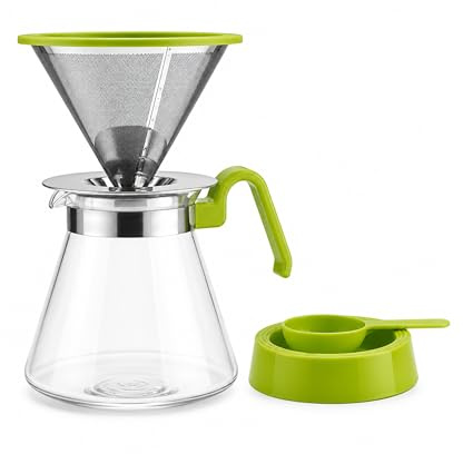 Lucenté Contemporary Coffee Drip Set - 600ml / 20 fl oz Capacity - Borosilicate Glass Jug With Lid, Stainless Steel Filter, Drip Tray & Coffee Scoop