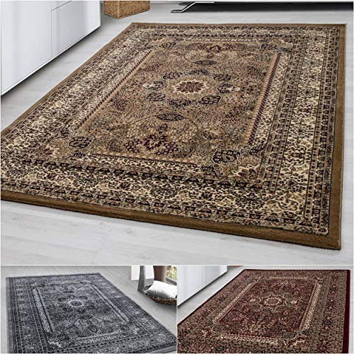 Orientalischer Kurzflor Teppich: Traditioneller Orientteppich im floralen Ornamentstil - Rechteckiger Blickfang für Ihr Zuhause, Pflegeleicht und stilvoll im Wohnzimmer, Größe:240 x 340 cm, Farbe:Rot