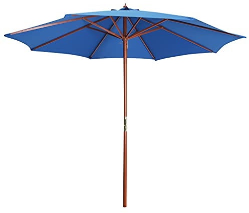 vidaXL Parasoll med trästolpe 300x258 cm blå