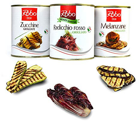 TRIS DI VERDURE GRIGLIATE RADICCHIO ROSSO 700 GR + MELANZANE 750 GR + ZUCCHINE 780 GR IDEALI PER APERITIVI E APERICENE