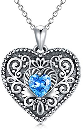 LONAGO personligt hjärta medaljong halsband som rymmer bilder 925 sterling silver simulerad födelsesten foto medaljong halsband smycken e sterlingsilver, cod. ZRM-KYX1736