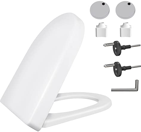 D-Shape Luxury Toilet Seat Soft Close, Ergonomic Design with Quick Release Hinges, Simple Top and Bottom Fixing, Polypropylene Anti-Bacterial Toilet Lid for Family Bathroom, White