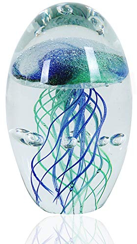 EUSTUMA Handgeblasenes Glas Quallen Figur Ornament, Meerestier Ornament für Aquarium Aquarium, Meerestiere Sammlung für Geburtstagsgeschenk, Glas Briefbeschwerer