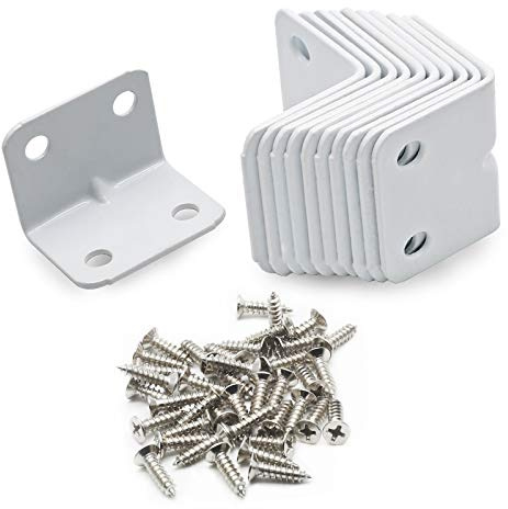 Jiozermi 24 Pcs Corner Brace, L Shape Shelf Bracket 1x1x1.3 , 90 Degree Right Angle Shelf Supports, Decorative Joint Angle Bracket with Screws for Shelves, Furniture & Cabinet, 4 Holes, White