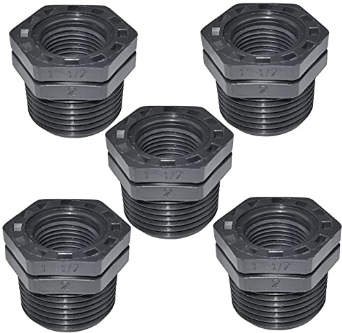 AERZETIX - Juego de 5 Reductores de Plástico Macho/Hembra 1''x1/2'' con Tope Interior para Atornillar - Pezón Reducido 10 Bares