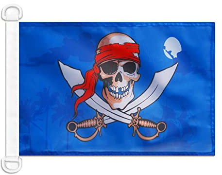 AZ FLAG Pavillon Pirate Nuit bleu 45x30 cm Maille Bloquée Anneaux Plastique | Usage extérieur et nautique Pavillon nautique corsaire résistant aux intempéries avec coutures doubles et bords renforcés