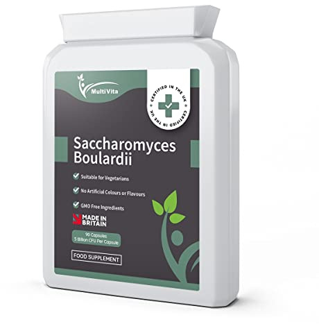 Multivita Saccharomyces Boulardii Probiotic (5 Billion CFU per Capsule) 90 Capsules – High Strength Non-Colonising Yeast with Added Olive Leaf, Vitamin D3 & Biotin – Refrigeration Not Required