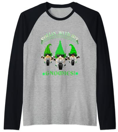 Biker St. Patricks day Biker Gnomes Garden gnome Friends Raglan Baseball Tee