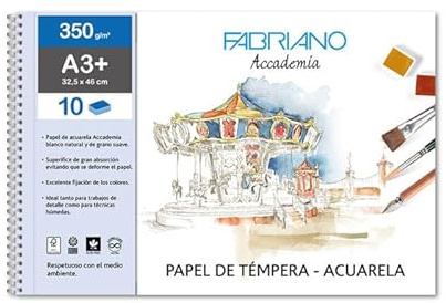 Fabriano F74233256 Bloc Dibujo, Acuarela Sadipal Encolado, Din A3, 10 Hojas, Peso 350 gr