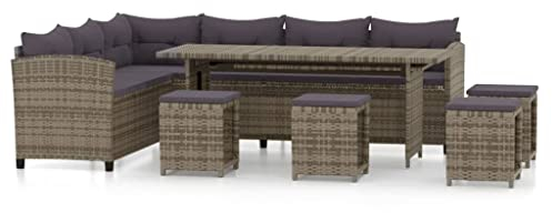 vidaXL 6-TLG. Garten-Lounge-Set mit Kissen Poly Rattan Grau, Terrassen-Sofa-Set, Outdoor-Möbel-Set, Gartensofa-Set, Poly Rattan Lounge-Set