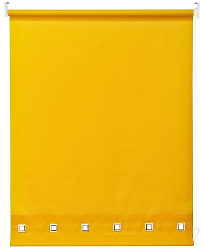 Square Eyelet Windows Roller Blinds Polyester Fabric, Easy Fit Trimmable, Blind with Metal Tube and Child Safe Fittings (Width 180cm x Length 165cm, Ochre Yellow)