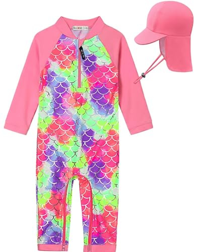 weVSwe Baby Girls' Swimsuit One Piece UPF 50+ Long Sleeve Girls Rash Guard with Crotch Zip, Fish scale-2, 18-24 Months