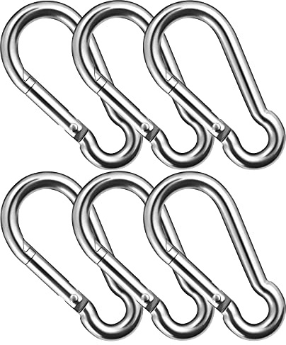 6 Stück M6 Edelstahl Karabiner mit Federschnapper - Ideal für Camping, Haushalt, Reisen, Outdoor, Auto und Fitness - Fixiert Zelte, Rucksäcke, Werkzeuge, Blumentöpfe, Wasserflaschen und mehr