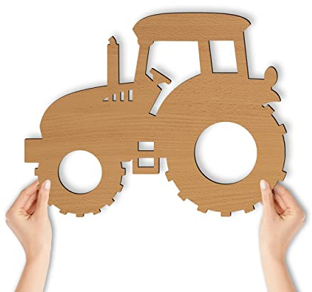Namofactur Traktor-Wandlampe aus Holz mit warmweißer LED für Kinder | Batteriebetrieben und mit Edelstahl-Wandhalter – Traktor-Nachtlicht für Baby- oder Kinderzimmer
