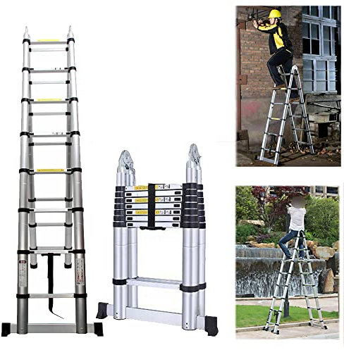 Aluminium Teleskopleiter 1,9m+1,9m Klappleiter Ausziehbar Leiter, Mehrzweck Schiebeleiter Sprossenleiter Stehleiter, Einfach zu Verwenden, 150kg Tragkraft
