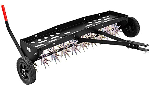 Suchtale 40-Inch Tow Behind Spike Aerator with Galvanized Steel Tines, Durable Lawn Aerator Soil Penetrator Spikes Tractor with Extra-Wide Tow Bar for Lawn and Farm, Black