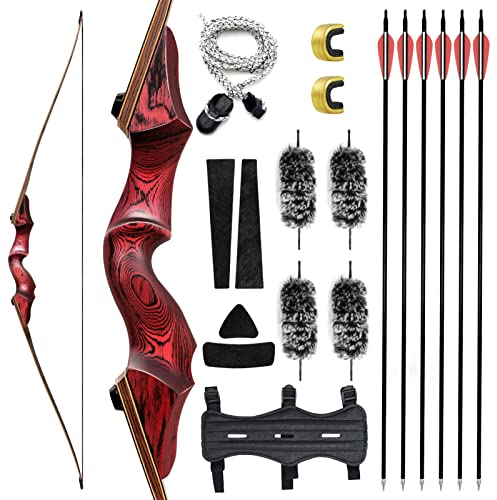 Black Hunter 60 Zoll Bogenschießen Bogen Und Pfeile Set 20-60lbs Takedown Langbogen Aus Holz Langbogen Für Die Jagd Praxis Rechte Hand Bogen (55LBS)