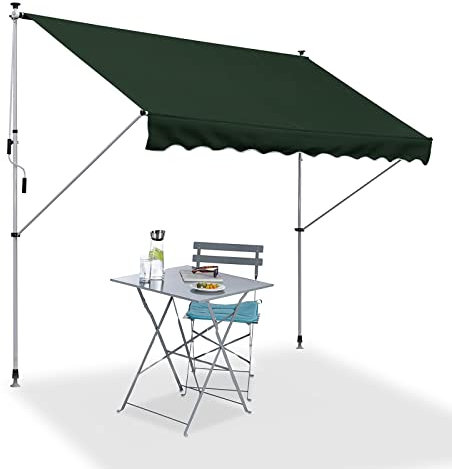 REALN 2 m/2,5 m/3 m Standmarkise für Terrassen Markisen mit Kurbel, Manuelle klemmmarkise, Sonnenschutz Balkon für Hof, Veranda, Balkon – Ohne Bohren (Color : Green, Size : 3m/118in)