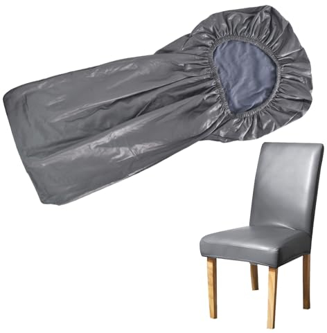 Mikihat Stuhlhussen 4er Set Stretch Stuhlhussen für Esszimmerstühle, Pu Leder Abnehmbarer Waschbarer Stühle Schutz Dekoration Stuhlbezug für Hotel Party Bankett Küche Restaurant Haus Hochzeit (Grau)