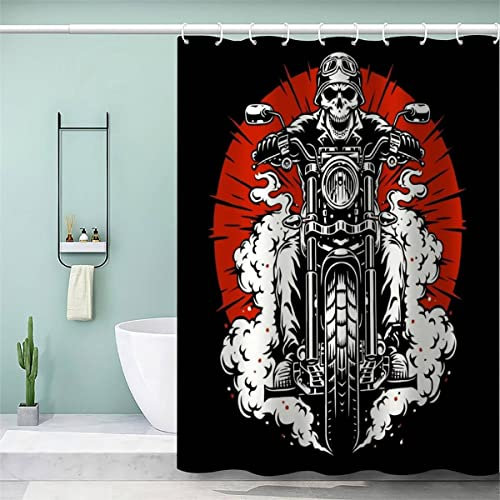 AKATIE 3D Duschvorhang 200x200 Wasserdicht mit Gewicht Saum Badewanne Vorhang Gotischer Totenkopf Totenkopf Biker Duschvorhang mit 12 Hooks Duschvorhänge für Badezimmer
