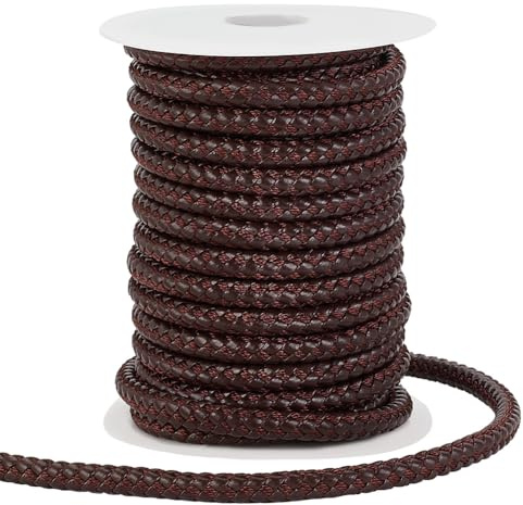 PH PandaHall 10 Yards Rundes Geflochtenes Lederband 8mm Lederseil Schmuck Bastelschnur Krawattenschnur Lederband Boloschnur Für DIY Armbänder Halsketten Schmuck Basteln Kaffee Farbe