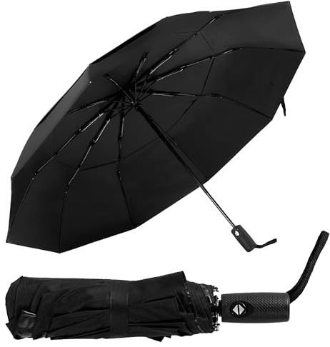 Albert Austin Outdoor Mini Travel Size Umbrella Compact Pocket Umbrella with 9 Ribs Auto Open & Close One Button Operation Windproof Lightweight Portable Rust Resistant Small Umbrella with Cover Black