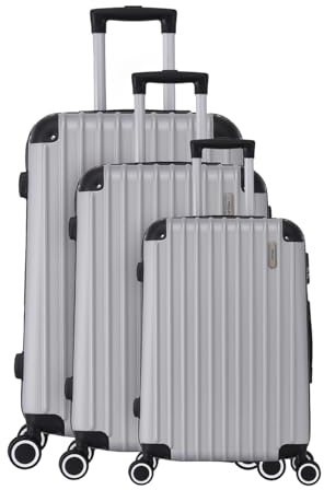 TROLLEY ADC Set de 3 valises rigides – Cabine 55cm, Moyenne 66cm, Grande 76cm – ABS renforcé – Roues Doubles 360° silencieuses – Cadenas à Code – Corner – Gris Silver Livraison Gratuite