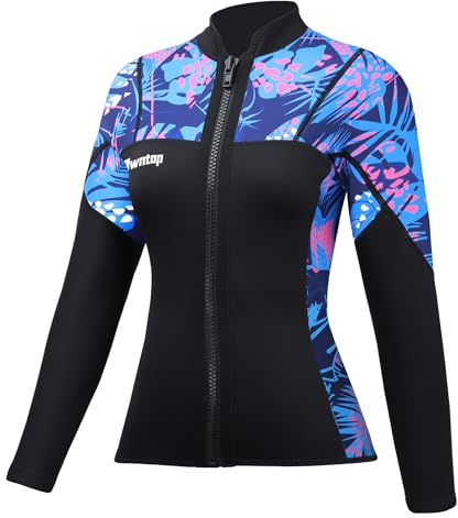 Owntop Wetsuit Jackets Women, 2MM Wetsuit Top Long Sleeve, Comfort Fit Keep Warm for Swimming Surfing Scuba Diving (Purple, S)