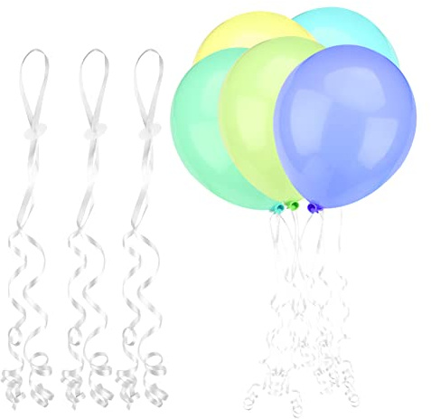 50pcs Balloon Closures, Balloon Clasps Clips With Balloon Ribbon, Balloon Tie Tool, Balloon Fasteners For Birthday, Baby Shower, Wedding Party, Christmas Celebrations(White)