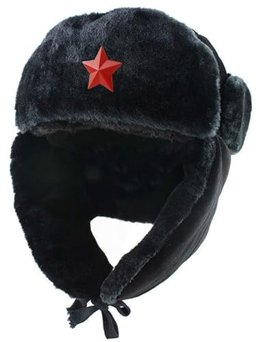 bomhys Russische Mütze Sowjetisches Militärabzeichen, Russische Uschanka-Bombermütze, Pilotenmütze, Künstliche Wintermütze Mit Fell-Ohrenschützern, Schneekappe, Stil 1, 55–62 cm