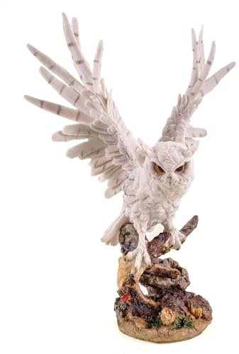 Kremers Schatzkiste Dekofigur Eule weiß Skulptur 38 cm Deko Figur Vogel Geschenk Tier Polyresin Eulenfigur Uhu