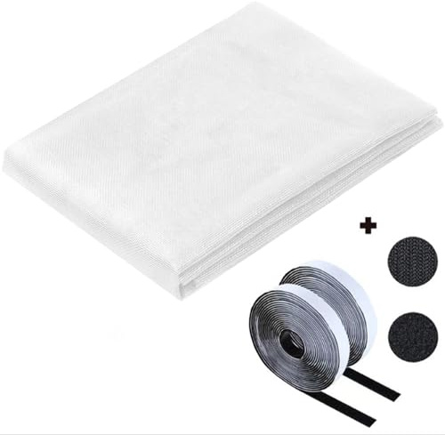 Moustiquaire Fenêtre,fibre de polyester durable à mailles fines, anti-mouche,moustiquaire anti-UV anti-insectes bricolage, autocollante, aucun perçage requis, peut être coupée (Blanc, 100 * 150cm)